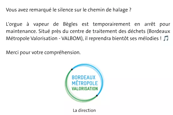 Arrêt de l'orgue à vapeur - Maintenance